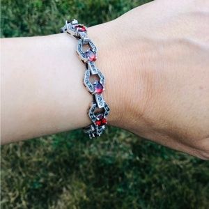 Vintage sterling silver bracelet with dark red
